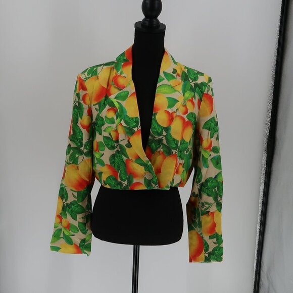 Farm Rio Orange Sands Cropped Linen Blazer L - Picture 6 of 10